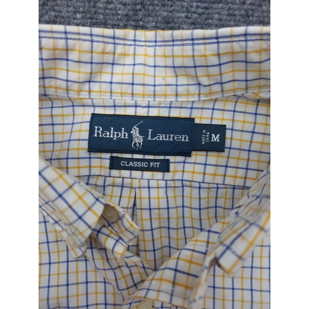 Lot 3 POLO RALPH LAUREN Shirt Mens Medium Yellow Blue Plaid Button Down Pony
